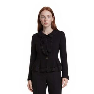 Vintage‎ Carissimo Blazer Women's Size 10 Black Peplum Ruffle Collar Jacket